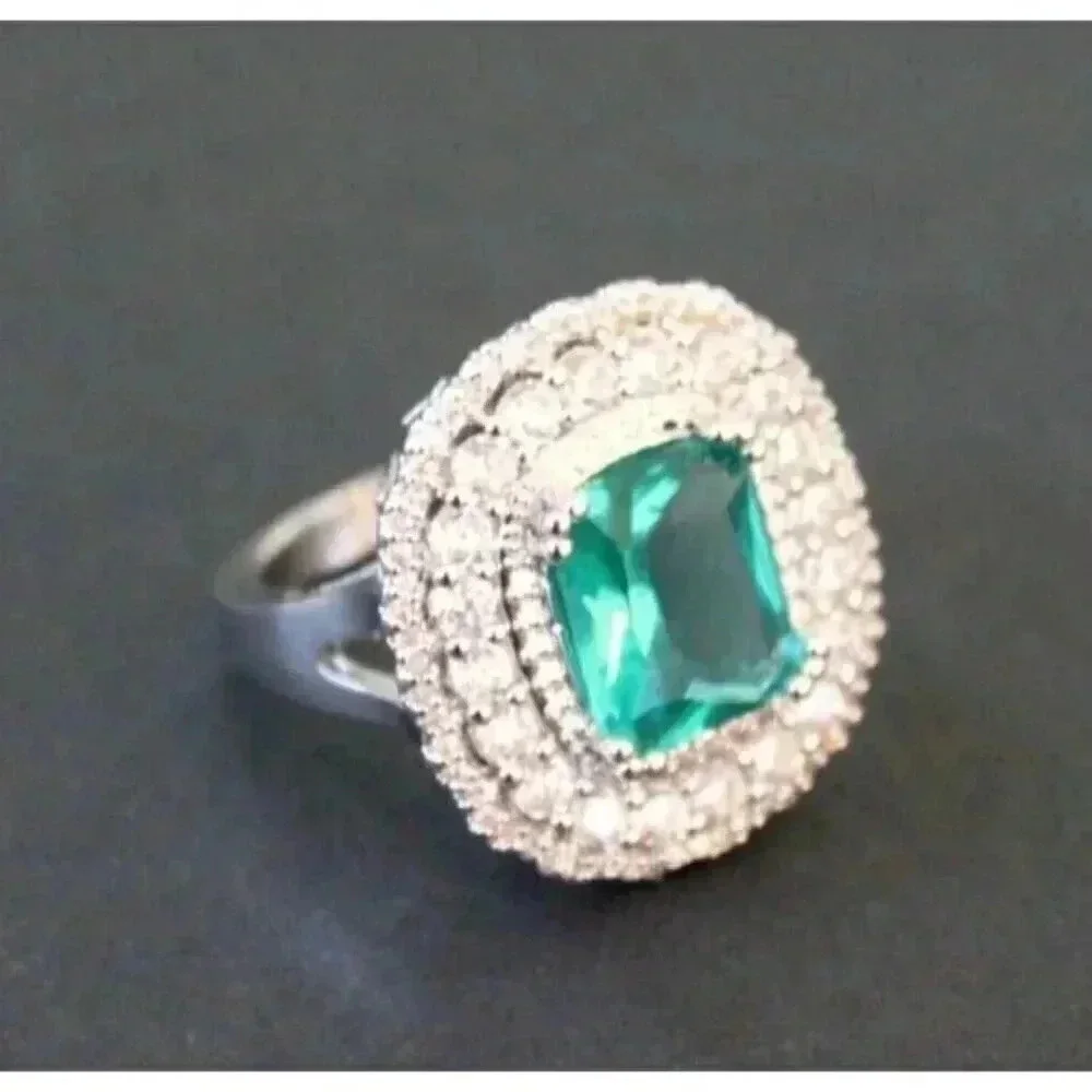Vintage Art Nouveau Gaudy Victorian Cocktail Silver Green Gemstone Ring Sz 7.5